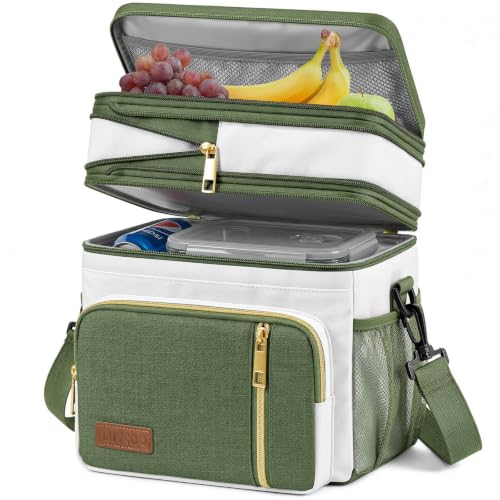 MIYCOO Lunch Bag & Lunch Box for Women Men - Double Deck Leakproof Insulated Soft Large Adult Camping Cooler Bag for Work, Beach, Picnic, Travel (Green White, 15L) - color: Green White, size: 15L