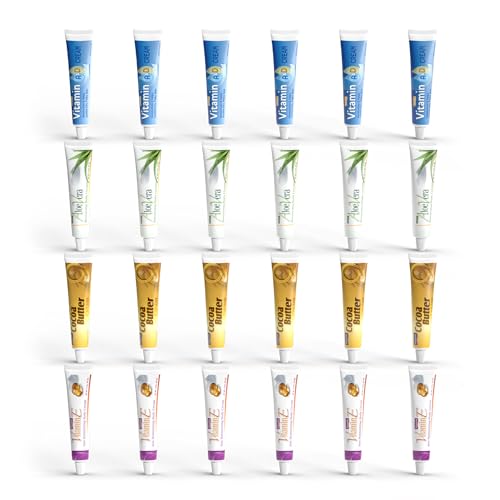 Natureplex Vitamin Cream Bundle – Includes Aloe Vera, Vitamin E, Vitamin A&D, and Cocoa Butter Creams (6 Each) – Everyday Skin Care Cream Set for Home, Work & Travel - 24 Travel Size Tubes