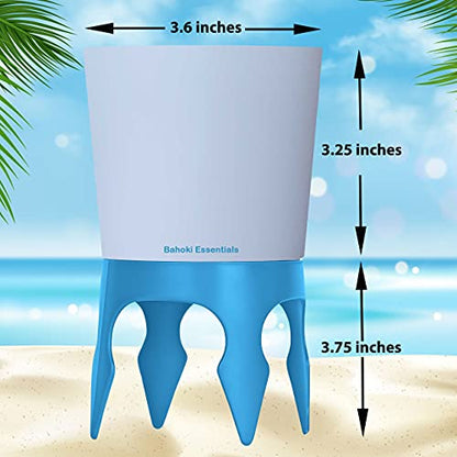 Bahoki Essentials Beach Drink Cup Holder - Sand Coaster for Beverage Bottle and Glass - Perfect to Hold Drinks, Snack, Phone, Key or Sunglasses (Blue, 4 Pack) - color: Blue