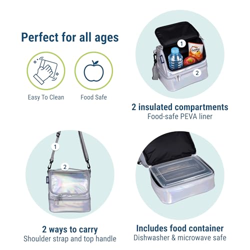 Wildkin Kids Two Compartment Insulated Lunch Bag – Keeps Food Hot or Cold, Easy-Clean Lining, Leak-Resistant & BPA-Free – Boys & Girls, Ideal for School, Travel & Daycare – Holographic - color: Holographic
