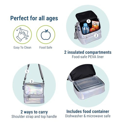 Wildkin Kids Two Compartment Insulated Lunch Bag – Keeps Food Hot or Cold, Easy-Clean Lining, Leak-Resistant & BPA-Free – Boys & Girls, Ideal for School, Travel & Daycare – Holographic - color: Holographic
