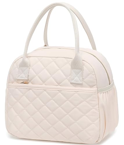 CAMTOP Lunch Box for Women Insulated Lunch Bag Lunchbox Cooler Thermal Leakproof Quilted Reusable Lunch Tote Bag for Work School Travel Picnic - color: Beige, size: Medium