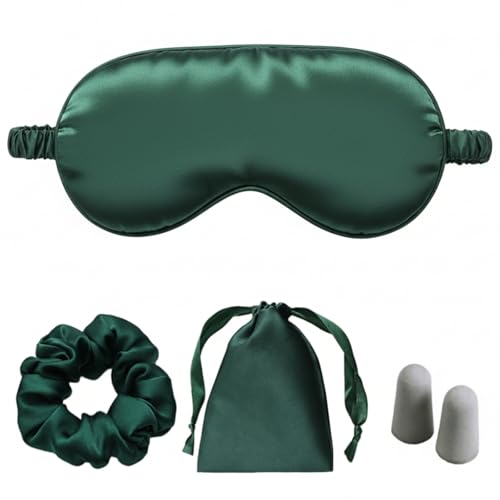 Silk Satin Sleeping Eye Mask, Green Sleep Eye Night Blindfold for Women and Men, Soft Breathable Blackout Eyeshade Eye Cover for Travel, Wedding Bridesmaid Gift - color: Green