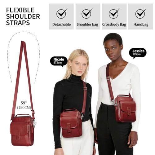 Augus Leather Small Messenger Bag For Men Crossbody Handbag Shoulder Sling Travel Bags for Men Purse Daypack Magnetic Buckle - color: Maroon