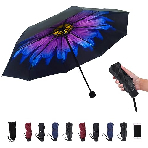SY COMPACT Travel Umbrella - Lightweight Portable Mini Compact umbrellas-Factory outlet shop - color: purple flower
