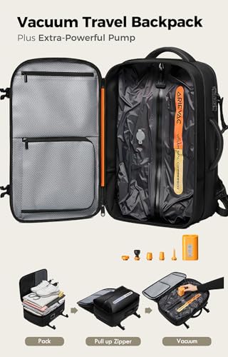 IKYWT Vacuum Seal Backpack Travel with Ultra-Power Pump, 80L Expandable Travel Backpack with Vacuum System w/TSA Lock - color: Black