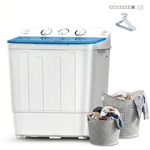 DOGHLY Portable Washing Machine, 18lbs Compact Laundry Washer, Free Drying Rack & 10 Hangers, 11lbs Wash & 7lbs Spin Dry, Twin Tub Mini Washing Machine for Dorm, RV, Camping, Apartment - color: Blue, size: 18lbs