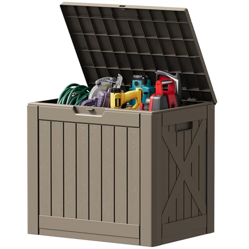 Devoko 40 Gallon Deck Box Outdoor Storage Box Waterproof for Patio, Large Outdoor Storage Bench Lockable for Outside (Brown, 40 Gallon) - color: Brown, size: 40 Gallon 1 Pack