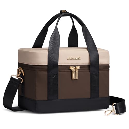 LOVEVOOK Insulated Lunch Bag for Women - Cute Lunch Box Cooler for Work, Picnic, and Beach, Coffee-khaki-black - color: Coffee-khaki-black, size: Medium
