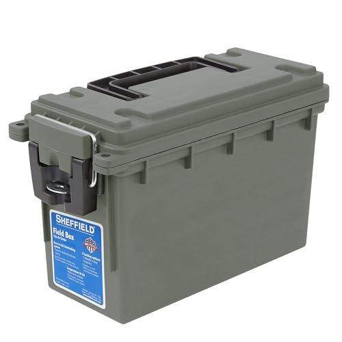 Sheffield 12626 Ammo Storage Box, Stackable .30 Cal Field Boxes, Water and Dust Resistant, Lockable Storage Box with Handle, Secures Hunting Gear, Supplies, and Bullets, Made in USA, Green, 1-Pack - color: Green, size: Standard Single