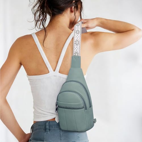 Small Sling Bag for Women, Puffer Crossbody Bag Anti Theft Travel RFID Purses Fanny Packs for Travel Hiking - color: Green