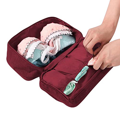 Portable Underwear Bra Storage Bag Waterproof Travel Organizers Multi-Layer Toiletry Packing Cube - color: wine red