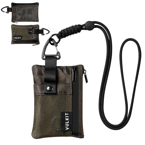 VULKIT Small Minimalist Wallet for Women and Men RFID Blocking, Zipper Coin Pouch with ID Window and Keychain, Water Resistant Travel Lanyard Wallet Camouflage - color: Camouflage