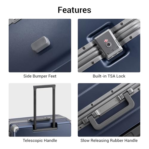 LEVEL8 Zipperless Large Suitcase with Wheels Checked Luggage 28 Inch, Aluminum Frame Suitcase Hard Shell Luggage with Tsa Locks, Blue - color: Blue, size: Checked 28 Inch