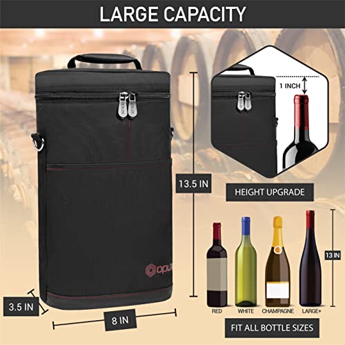 opux 2 Bottle Wine Carrier Tote, Insulated Leakproof Wine Cooler Bag, Wine Travel Bag Tote for Picnic BYOB Beach, Portable Wine Bottle Carrying Case, Gift for Wine Lover Women Men Christmas, Black - color: Black