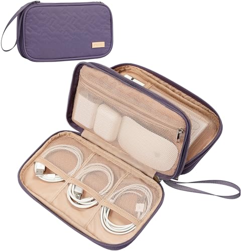 NISHEL Travel Cord Organizer Case, Double Layers Tech Electronic Bag, Essentials for Charger, Cable, Phone, Flash drive, Medium, Purple - color: Purple, size: Medium