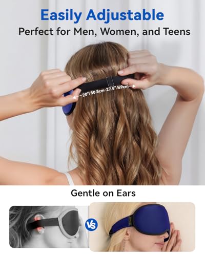 Weighted Blackout Sleep Mask, 3D Contoured Zero Eye Pressure, Lash-Friendly Deep Eye Cups, Adjustable Slide Buckle Strap, Spring Break & Beach Vacation Essential, Summer Travel Sleep Mask (Navy Blue) - color: Navy Blue