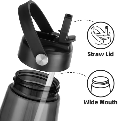 OLDLEY 32 oz Water Bottle with Straw, Leakproof Sports Water Bottle with Carry Strap, BPA-Free Large Water Bottles for Home,Travel, School, Outdoors, Gym, Tritan, Black - color: Black