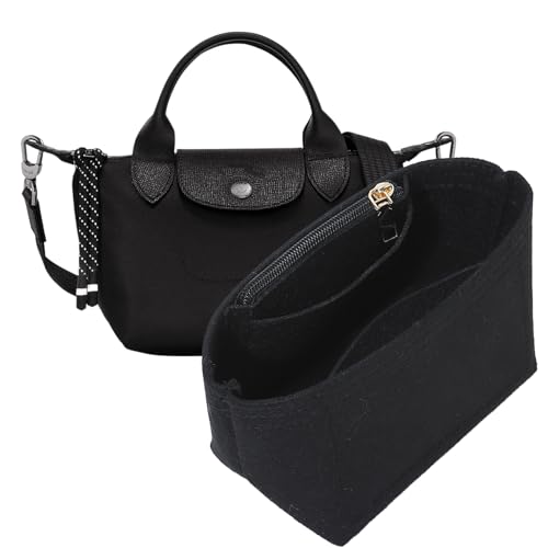 Purse Organizer Insert for Longchamp Le Pliage Mini Handbag,Premium Felt Lightweight Zipper Mini Handbag Organizer,Bags Storage Divider with Upgraded Deepened Compartments,XS/Black - color: Black, size: XS Handbag