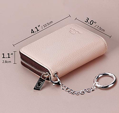 FurArt Zipper Wallet Women, RFID Blocking Credit Card Wallet, Business Card Holder, Compact Size KeyChain Wallet - color: Beige