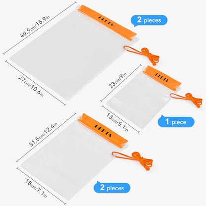 HEETA 5-Pack Clear Waterproof Dry Bag Pouch, Water Tight Cases Dry Bags Document Holder for Camera Mobile Phone Maps, Kayaking Boating - color: Orange