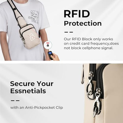 BROADREAM Sling Bag, Crossbody Bag with Anti-Theft Lock Zipper, RFID Blocking & Water Resistant for Travel Work Sport - color: Beige