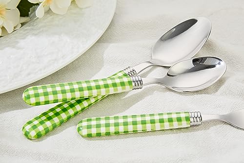 ANNOVA Silverware Set Stainless Steel Colorful Tableware Kitchen Flatware Set Utensils, Includes Dinner Knives, Forks, Spoons, Salad Forks & Dessert Spoons (Green/Checkered, 20 Pieces) - color: Green