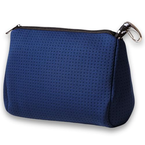 POPUPS Large Makeup Bag with Zipper, Deep Blue - Waterproof Neoprene Cosmetic Bag 7.7 x 10.75 x 5 inches - color: Basic Deep Blue