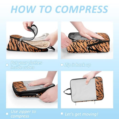 Travel Animal Skin Print Compression Packing Cubes Set - Slim-Fold Packing Organizers -Travel Essential Bag for Clothes Shoes Cosmetics Toiletry 7 Piece - color: Black-10