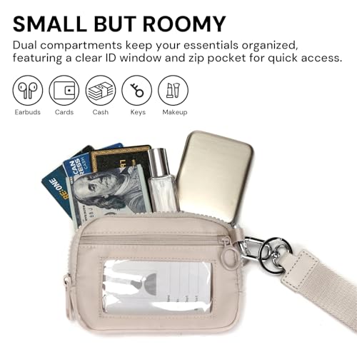 Beige Mini Zip Card Case for Women with Clear ID Window, Coin Purse, Lightweight Small Zipper Wallet,Portable Organizer - color: Light Beige