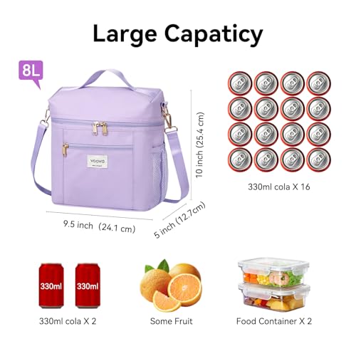 Voova Lunch Bag for Women, Insulated Lunch Box with Shoulder Strap, Adult Reusable Lightweight Nylon Waterproof Lunchbox Lunch bags for Work, Purple - color: Purple