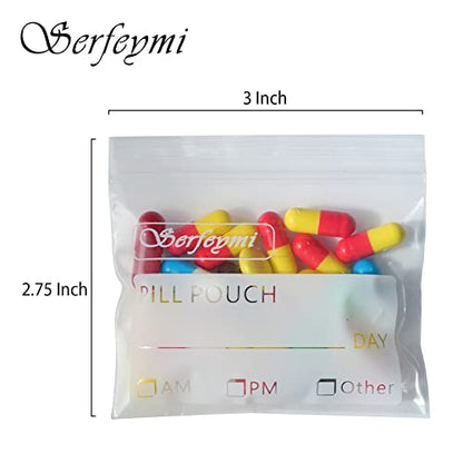 Serfeymi Pill Bags for Travel Pill Pouch Organizer Pack of 540 BPA Free 3 x 2.75 inch Reusable Pill Pouches for Medicine with Write on Label & Zipper Seal Waterproof AM PM Pill Baggies for Supplements - size: Pack of 540