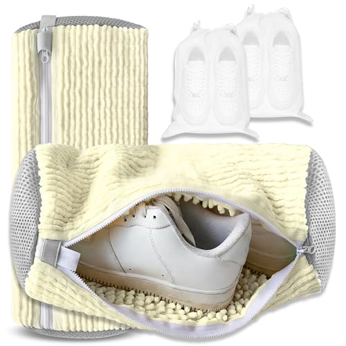 2Pcs Reusable Shoe Washing Machine Bag for Washer and Dryer:Free Up Hands, Prevent Deformation,shoe bag with Zipper Protection Design, Use for all Shoes,Sports Shoes - color: B-Cream