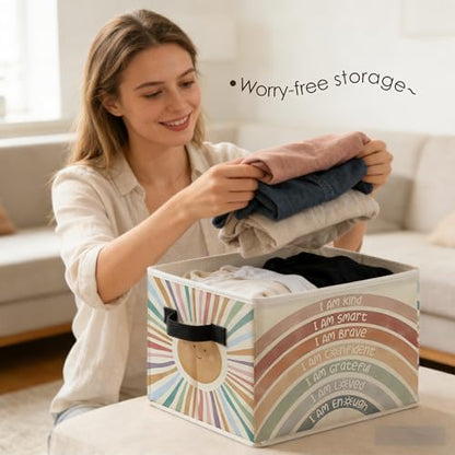 Boho Sunshine Rainbow Kids Storage Bins Box with Handles, Inspirational Positive Affirmations Foldable Basket Toybox for Classroom Kids Room Nursery Bathroom Home Clothes Toys Books - color: color-07