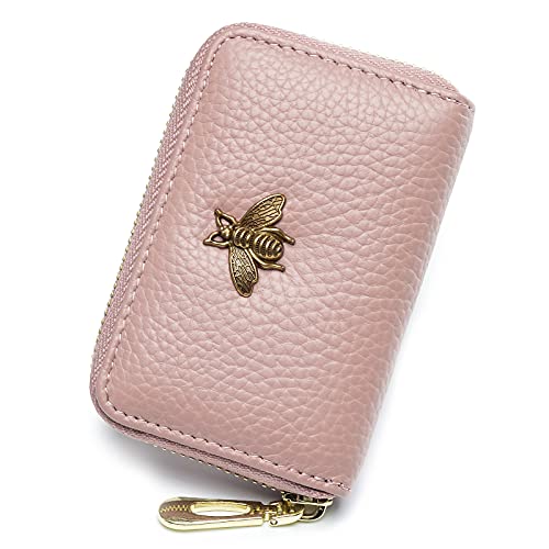 imeetu RFID Credit Card Holder, Small Leather Zipper Card Case Wallet for Women - color: Lite - Pink, size: Lite