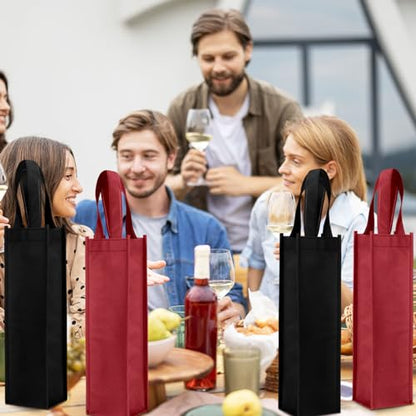 Abbylike 48 Pcs Colorful Wine Gift Bag Bulk Single Wine Bag Non Woven Wine Gift Bags Reusable Wine Bottle Bag with Handle for Christmas Party Holiday Birthday Wedding Birthday (Black, Wine Red) - color: Black, Wine Red