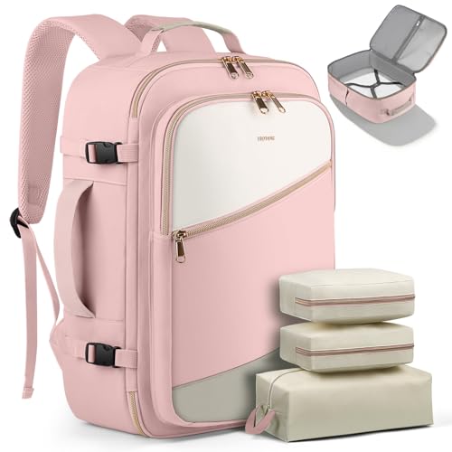 HOTOR Travel Backpack for Women – TSA-Friendly Travel Bag with Multiple Compartments & 3 Packing Cubes, Water-Resistant & Comfortable, Perfect for Travel Essentials, Pink, 17.3" x 13.0" x 7.9" - color: Pink, size: 17.3" x 13.0" x 7.9"