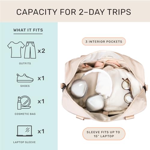 Jadyn Austin Carry-On Travel Duffel Bag for Women, 18” Weekender Bag with Laptop Sleeve, Durable Material, and Trolley Sleeve, Ideal for Work, Gym, and Overnight Trips (Natural) - color: Natural