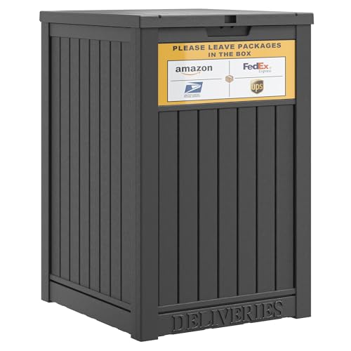 Package Delivery Box for Outside with Sign, Secure Lockable Waterproof Package Delivery Container, Resin Deck Box for Porch & Garden, Classic Black - color: 021 Classic Black