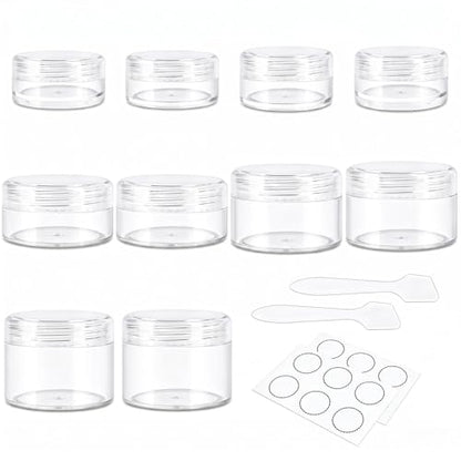 10 Pieces Travel Size Containers, 3/5/10/15/20 Gram Small Travel Containers for Cream, Lotion, Lip Balm and Toiletries, Leak Proof Sample Jars With Labels & Spatulas, Clear - color: Clear