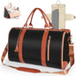 Geestock Garment Duffle Bags for Travel, Convertible Carry On Garment Bag with Shoe Pouch & Shoulder Strap, 2 in 1 Foldable PU Leather Suit Travel Bag for Women & Men, Black - color: Black and Brown