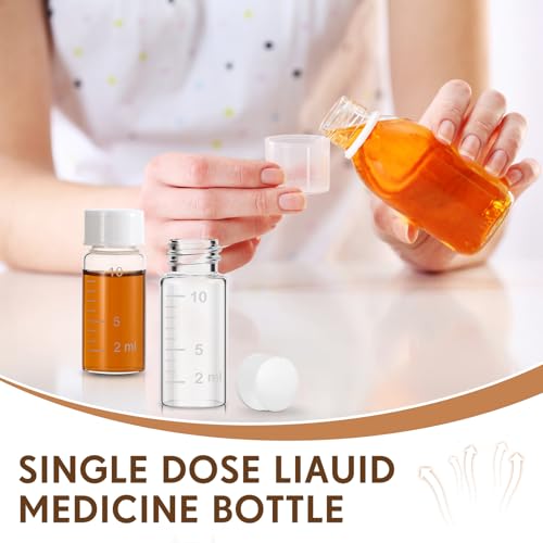 Baderke 4 Pcs Liquid Medicine Travel Container Scale Glass Liquid Containers Small Single Dose Medicine Bottles Dispenser and Leak-proof Plug Travel Essentials Accessories(Clear,10ml) - color: Clear, size: 10ml