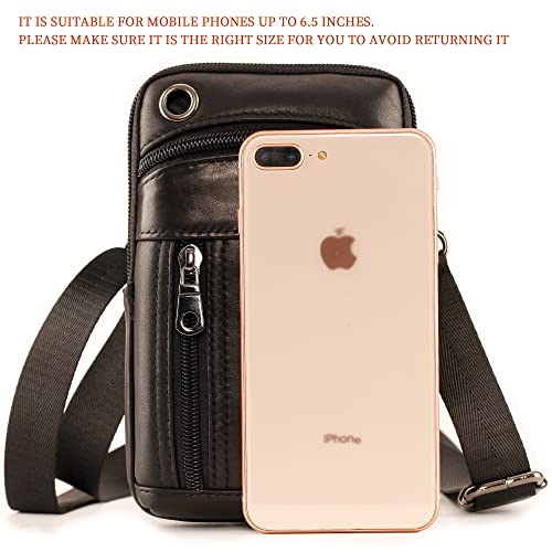 Small Mens Leather Satchel Cell Phone Holster,Vertical Belt Clip Cellphone Pouch,Purse Waist Bag Fanny Pack Compatible with Google,Zipper Phone Bag for Work,Hike - color: Black