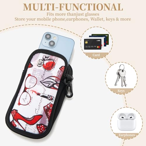 QIUTIMIY Sunglasses Soft Case Zipper Double Eyeglass Case with 2 Compartments 1 Belt Clip - color: Redshoes
