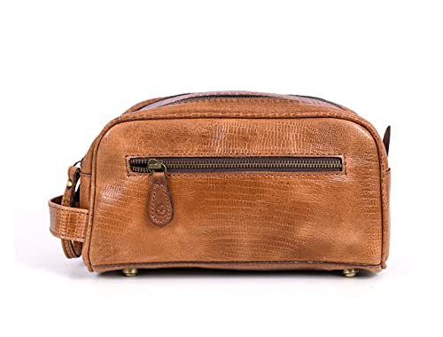 10" Premium Leather Toiletry Travel Pouch With Waterproof Lining | King-Size Handcrafted Vintage Dopp Kit By Aaron Leather Goods (Cerulean) - color: Cerulean