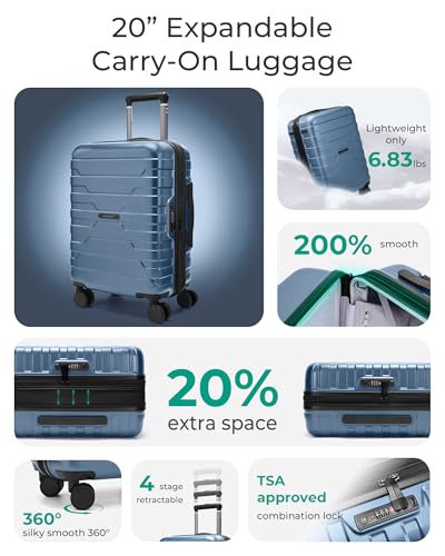 BAGSMART Carry on Luggage 22x14x9 Airline Approved with Spinner Wheels, Lightweight 20 Inch Suitcase with TSA Lock, Expandable Hard Shell for Men Women, Royal Blue - color: Royalblue
