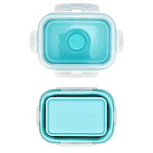 CCyanzi 3piece Collapsible Food Storage Containers with Lids, Silicone Lunch Container, Microwave & Freezer Safe, Space Saving for Kitchen Cabinet and Camping Backpack,(blue) - color: blue