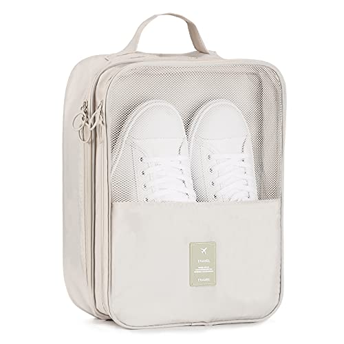 Travel Shoe Bag Holds 3 Pair of Shoes, Hezelf Shoe Storage Pouch for Travel and Daily Use, Travel Suitcase Shoe Organizer, Waterproof - size: Beige