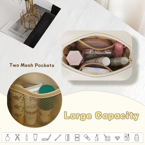 Personalized Birthday Gifts for Women - Initial Makeup Bag Set Travel Toiletry Bag Cosmetic Bags Soft Waterproof PU Leather Makeup Pouch Travel Essentials (M, 1pc Beige) - size: 1pc Beige, style: M