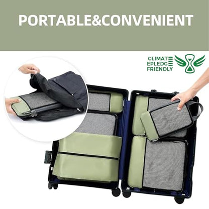 BAGAIL 4 Set/6 Set/8 Set Compression Packing Cubes Travel Accessories Expandable Packing Organizers (Half Mesh, 6-Matcha Green) - color: 6-Matcha Green, style: Half Mesh